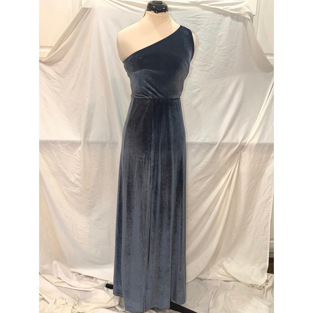 NWT Baltic Born Tatiana Velvet Slate Blur One Shoulder Maxi Dress Size S